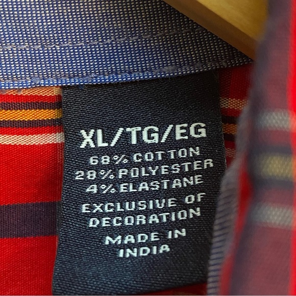 Chaps Easy Care Red/Navy Plaid‎ Button-Down Long Sleeve Pocketed Men’s XL Shirt - Picture 5 of 5
